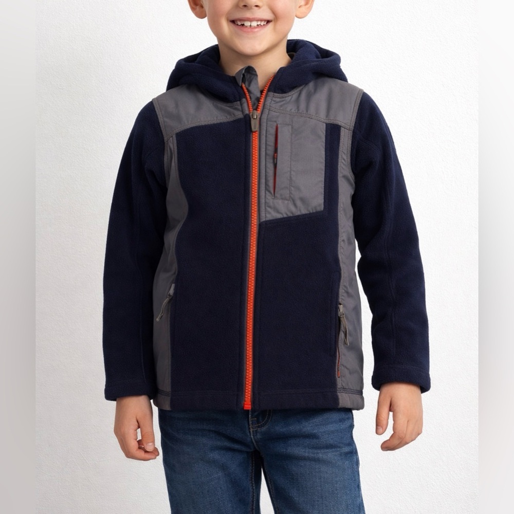 Land’s End Boys Fleece Jacket Size 4 Navy Gray EUC